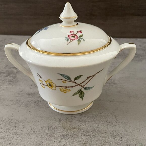 Vintage Royal Worcester Blossom Time Covered Sugar Creamer 3-PC Bone China MINT - Picture 5 of 16